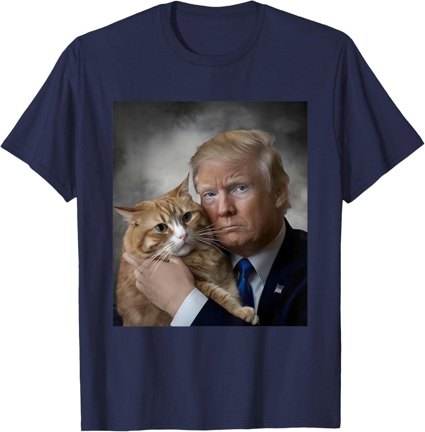 Donald Trump and Cat Funny Trump And Cat, Political 2024 T-Shirt - T-Shirt | Navy