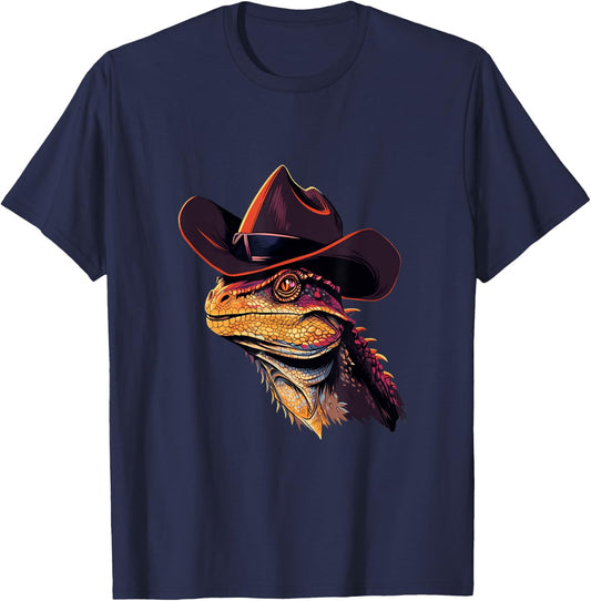 Bearded Dragon Cowboy Hat Reptile Lizard Western T-Shirt - T-Shirt | Navy