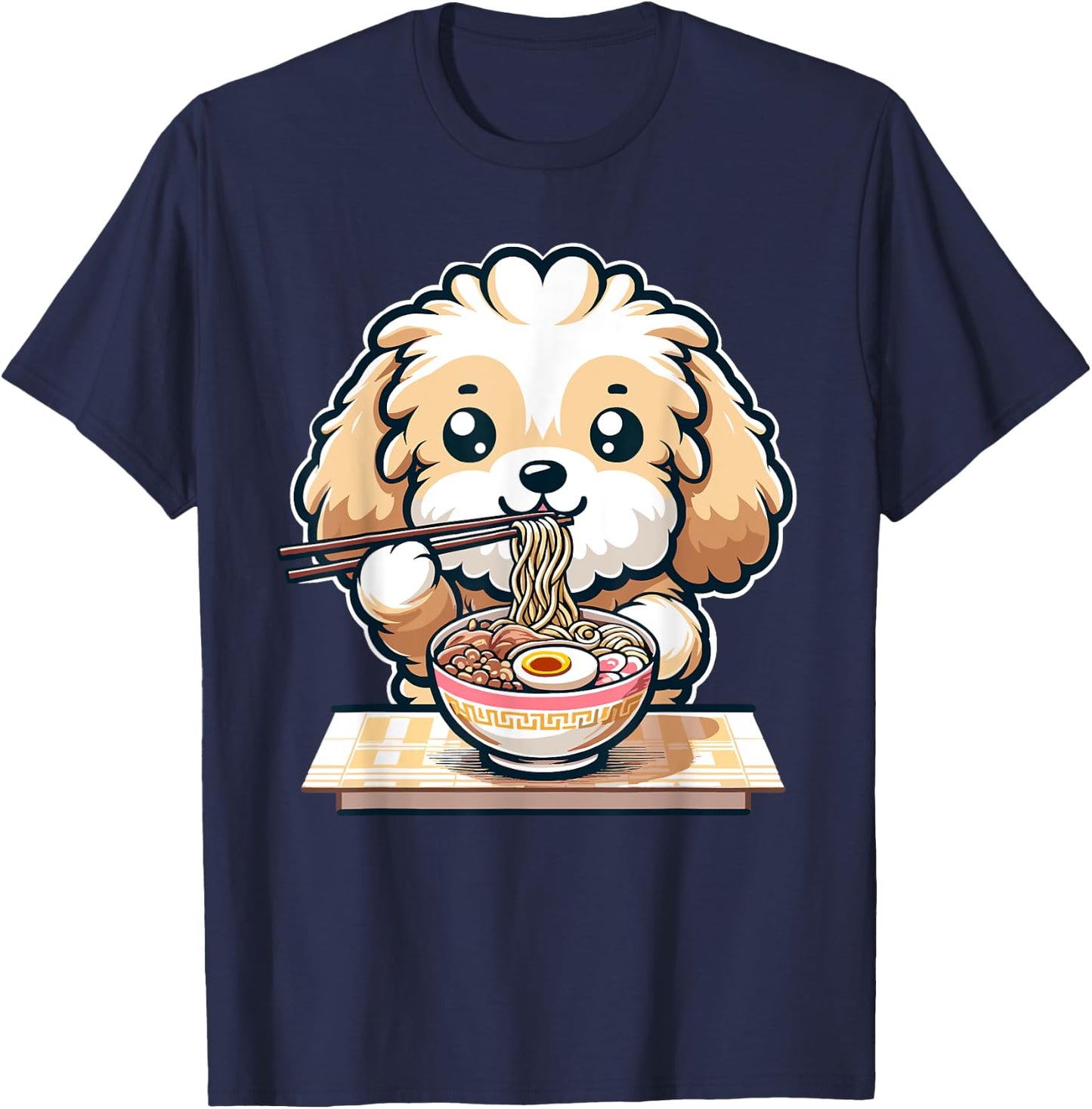 Cute Kawaii Cockapoo Eating Ramen Noodles Food Dog Lovers T-Shirt - T-Shirt | Navy