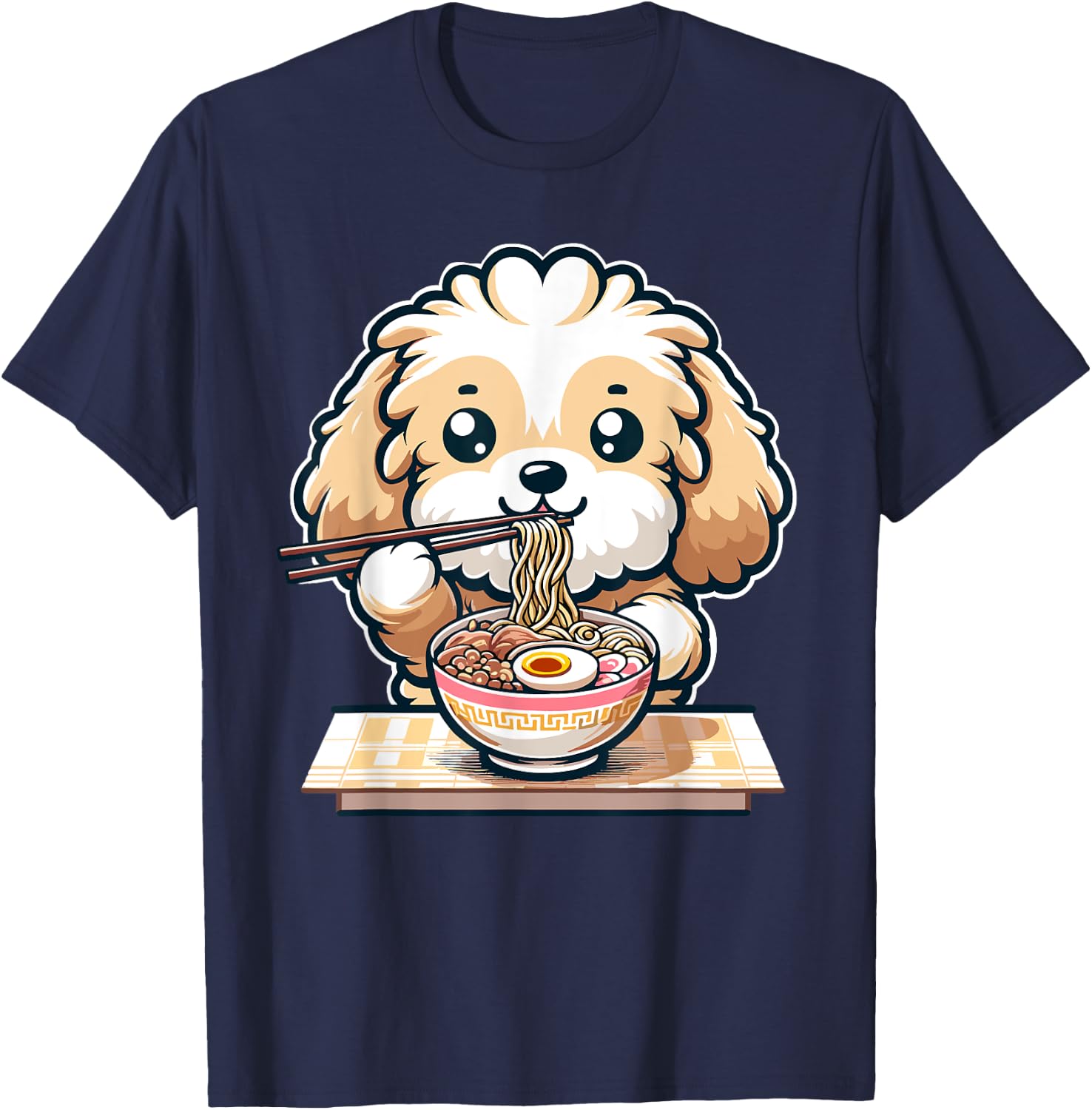 Cute Kawaii Cockapoo Eating Ramen Noodles Food Dog Lovers T-Shirt - T-Shirt | Navy