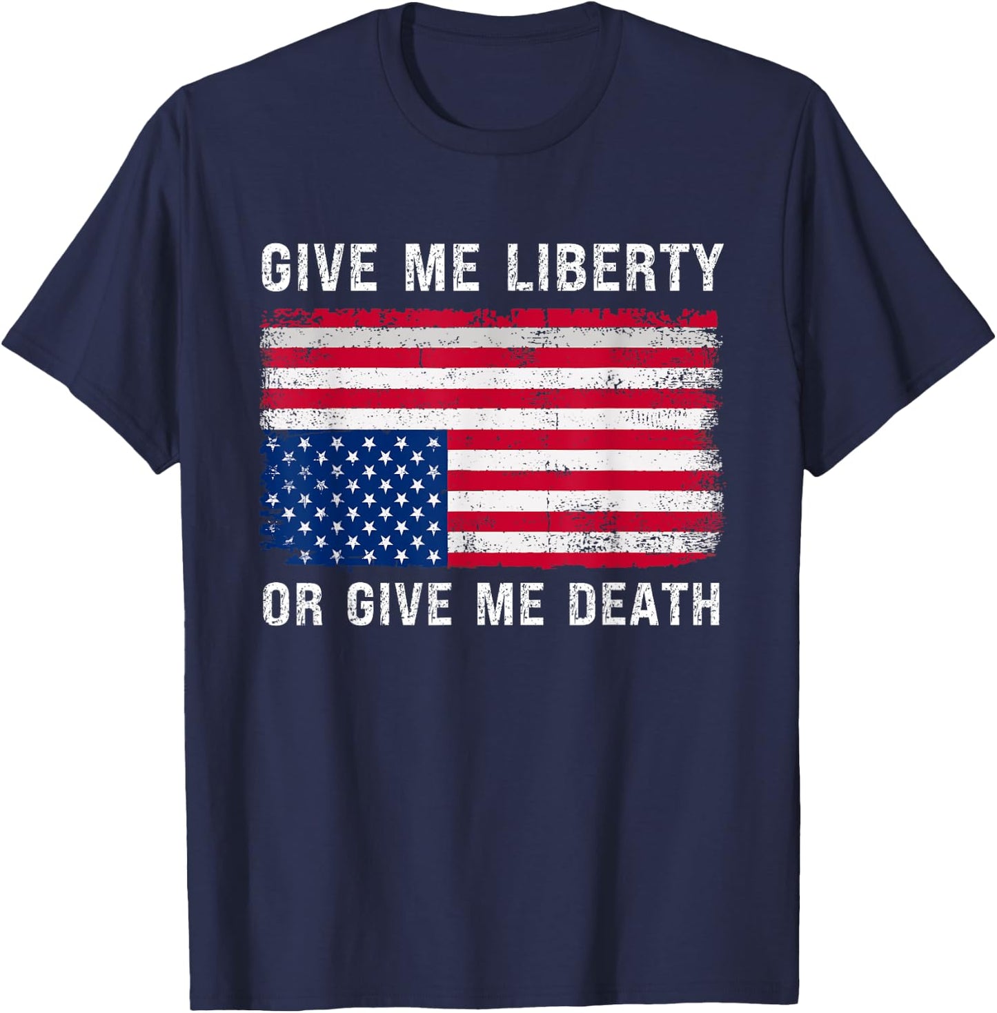 Upside Down American Flag Give Me Liberty Adult USA Freedom T-Shirt - T-Shirt | Navy