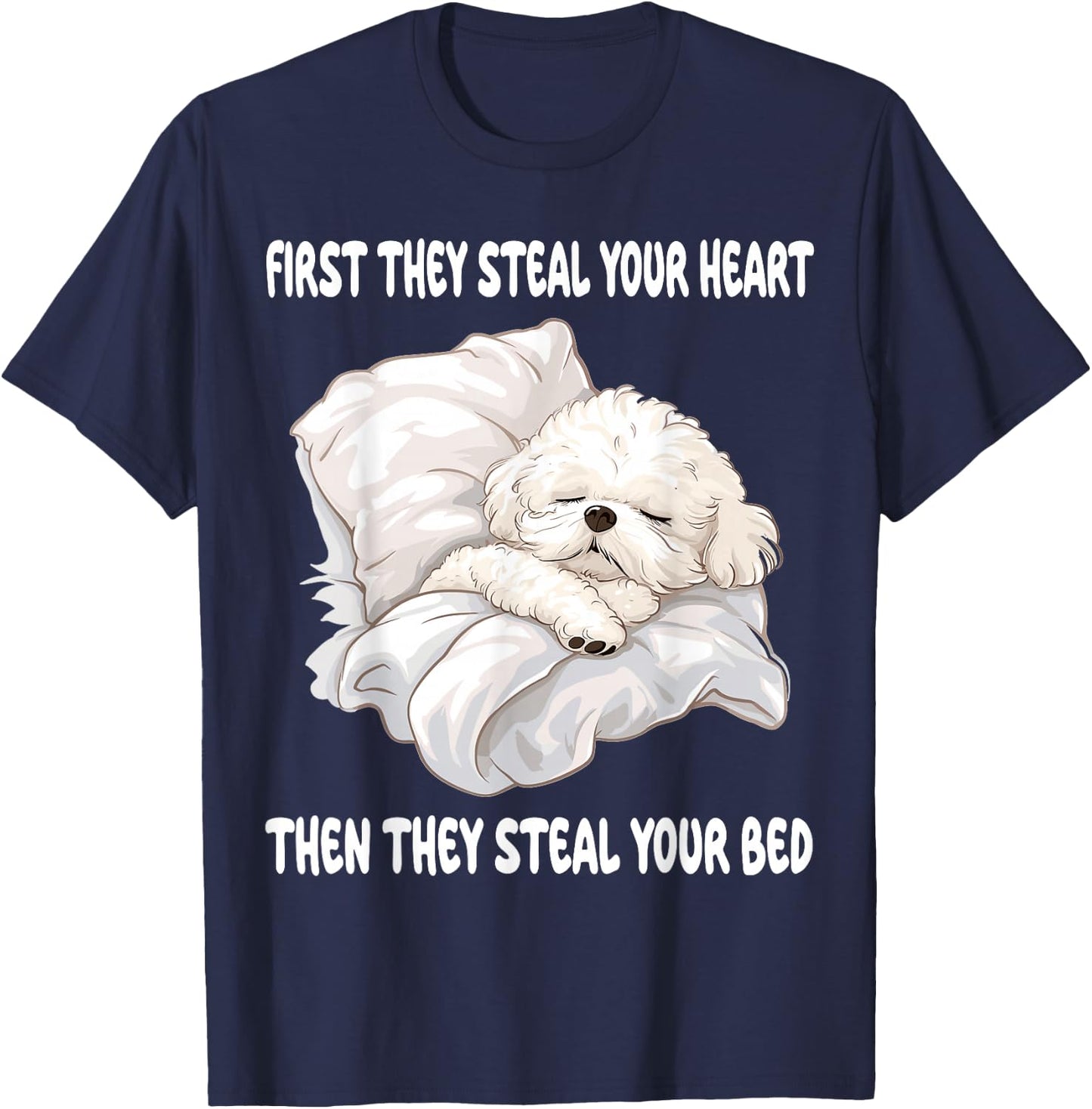 Bichon Frise Sleeping Pajamas Nightgown T-Shirt - T-Shirt | Navy