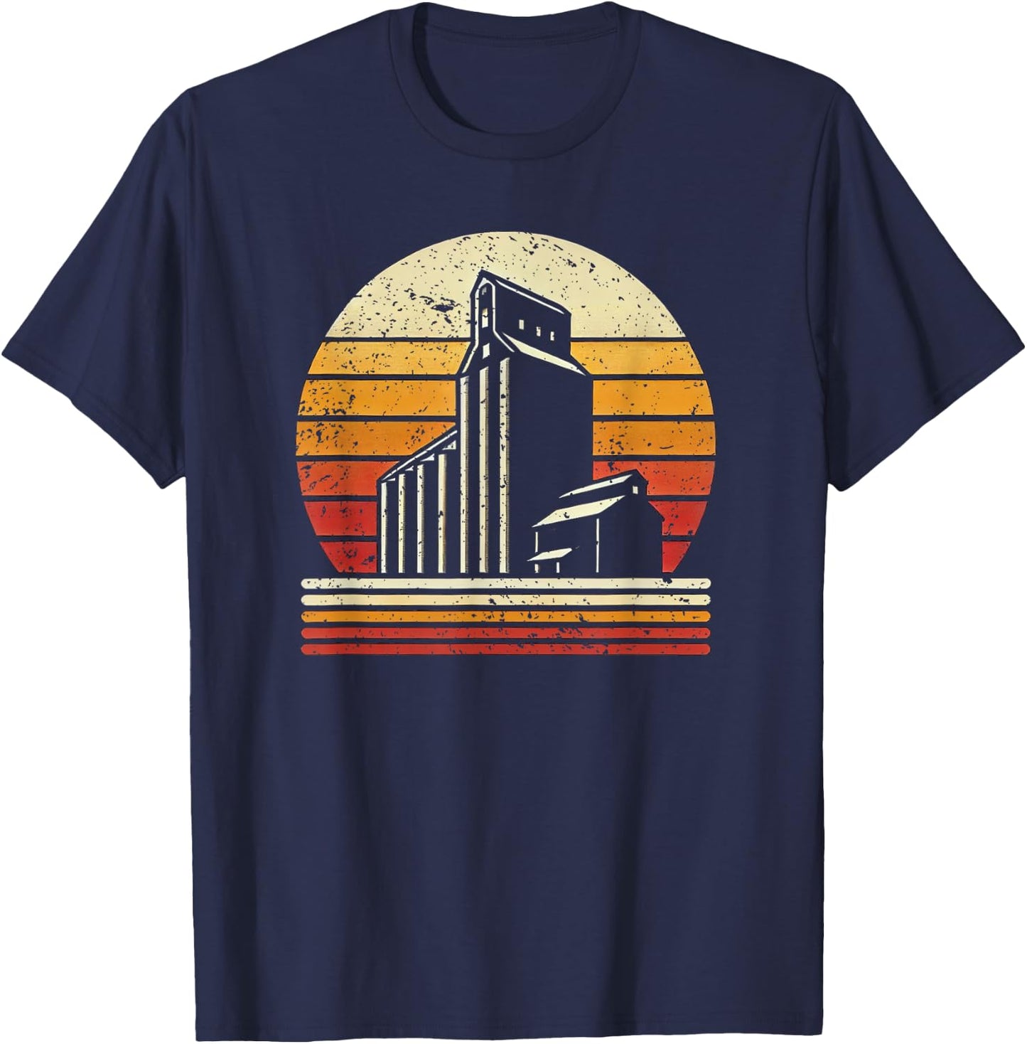 Rustic Grain Elevator - Retro Sunset Gifts for Farmers T-Shirt - T-Shirt | Navy