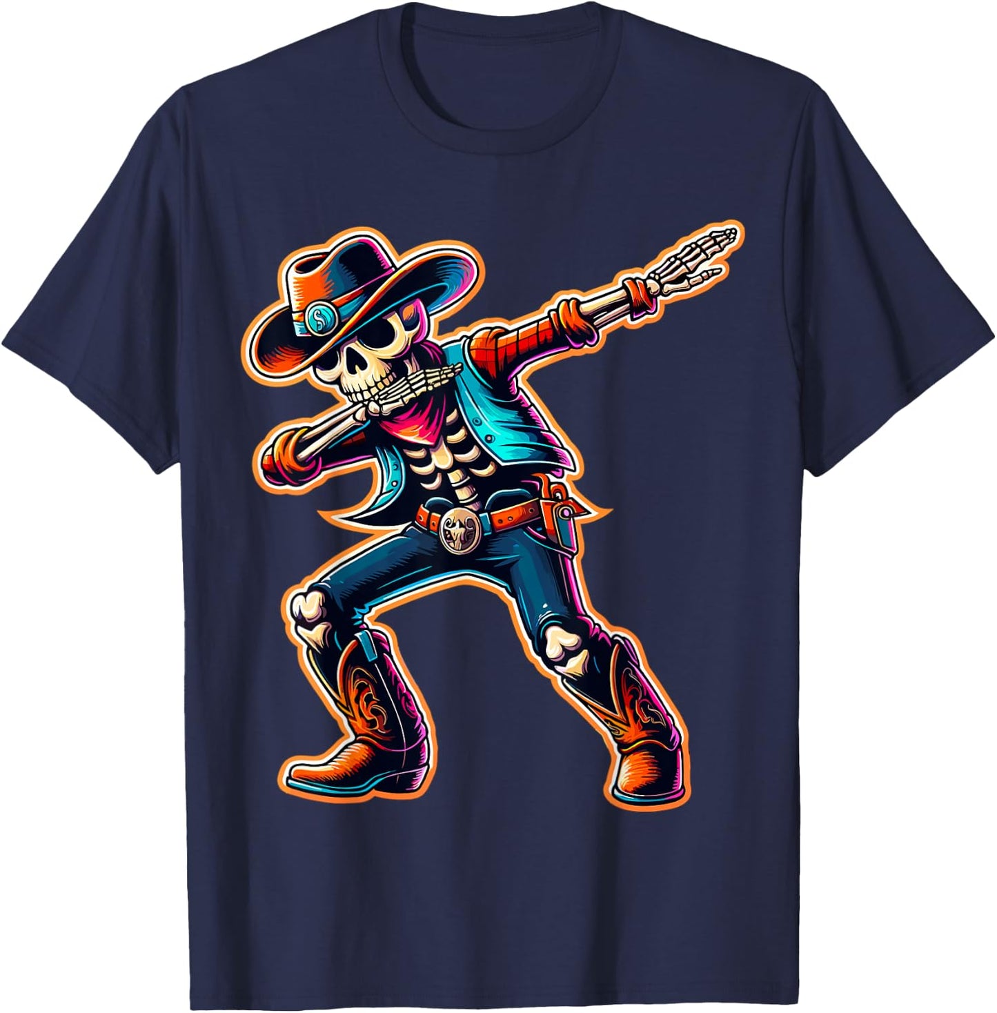 Magical and Funny Cowboy Gifts Cowboy Dabbing Skeleton Halloween Western T-Shirt - T-Shirt | Navy