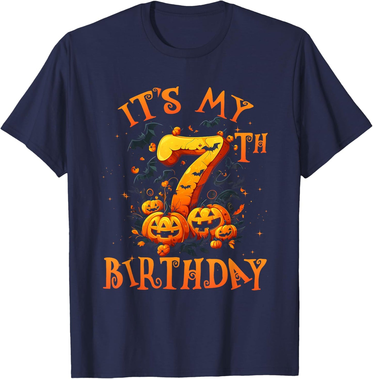 Boo It's My 7th Birthday Halloween Pumpkin 7 Years Old T-Shirt - T-Shirt | Navy