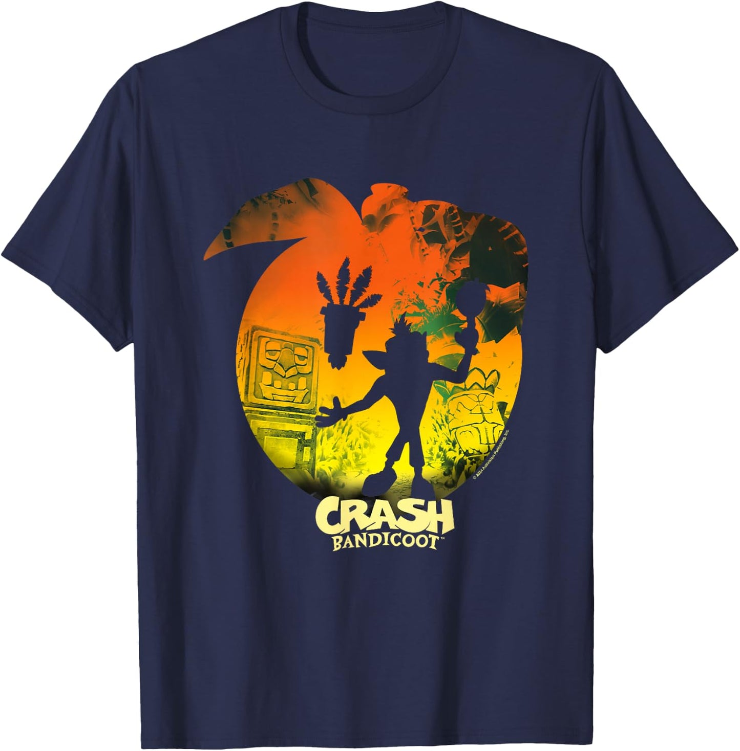 Crash Bandicoot & Aku Aku Silhouettes Distressed , Small, Black T-Shirt - T-Shirt | Navy