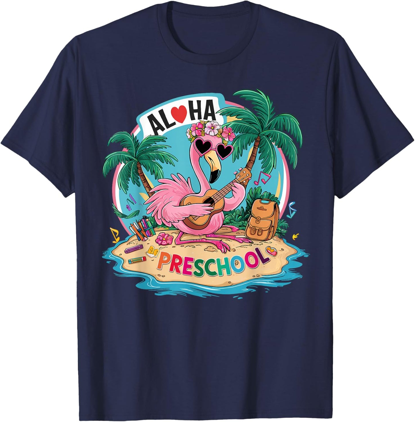 Aloha Preschool Flamingo Hawaii Back to School Kids Girl T-Shirt - T-Shirt | Navy