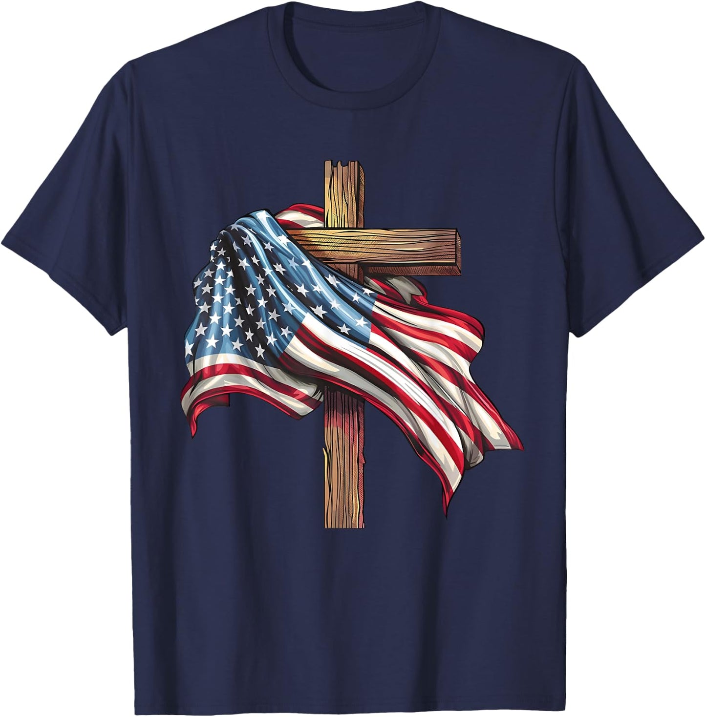 Jesus Christ Stars & Stripes American Patriotic 4th Of July T-Shirt - T-Shirt | Navy