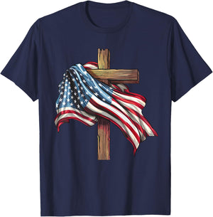 Jesus Christ Stars & Stripes American Patriotic 4th Of July T-Shirt - T-Shirt | Navy