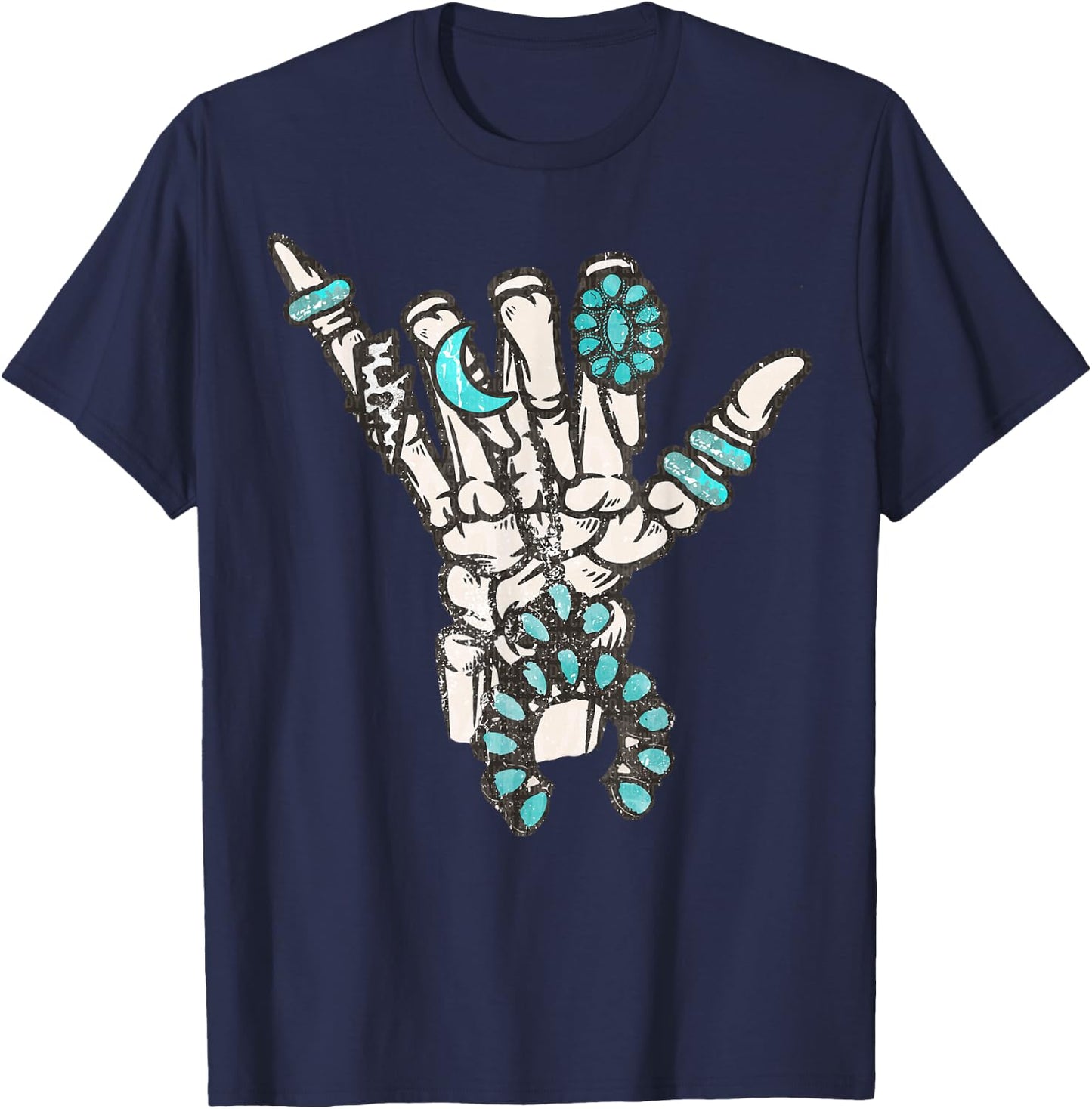 Western Turquoise Rings Skeleton Hands Cowgirl T-Shirt - T-Shirt | Navy