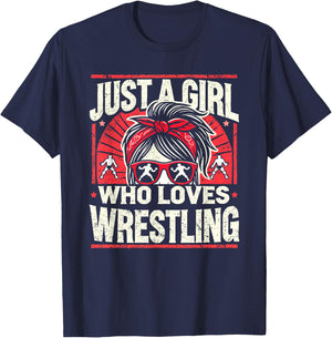 Just A Girl Who Loves Wrestling, Girls & Women, Wrestler T-Shirt - T-Shirt | Navy
