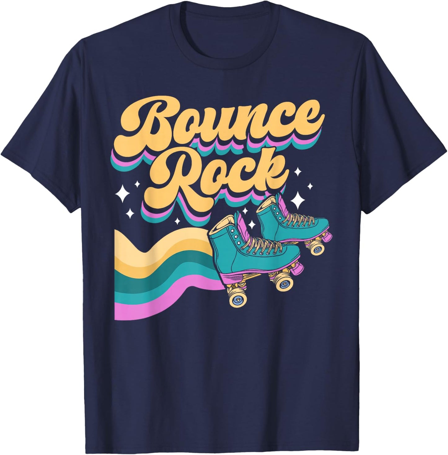 Cool Roller Skating Skate Girl 1970s Retro Bounce Rock T-Shirt - T-Shirt | Navy