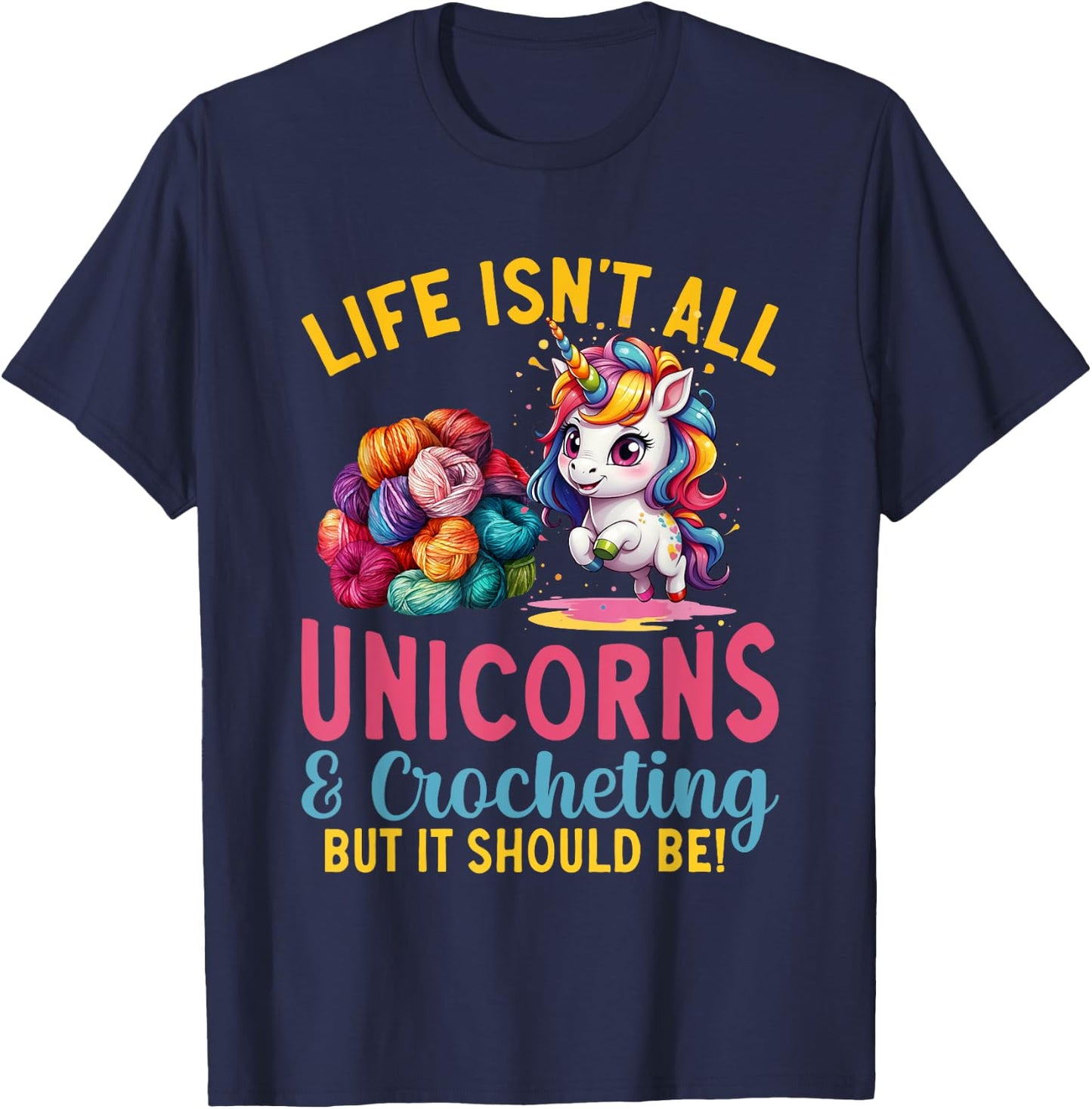 Crocheting Unicorn Crocheter Crochet T-Shirt - T-Shirt | Navy