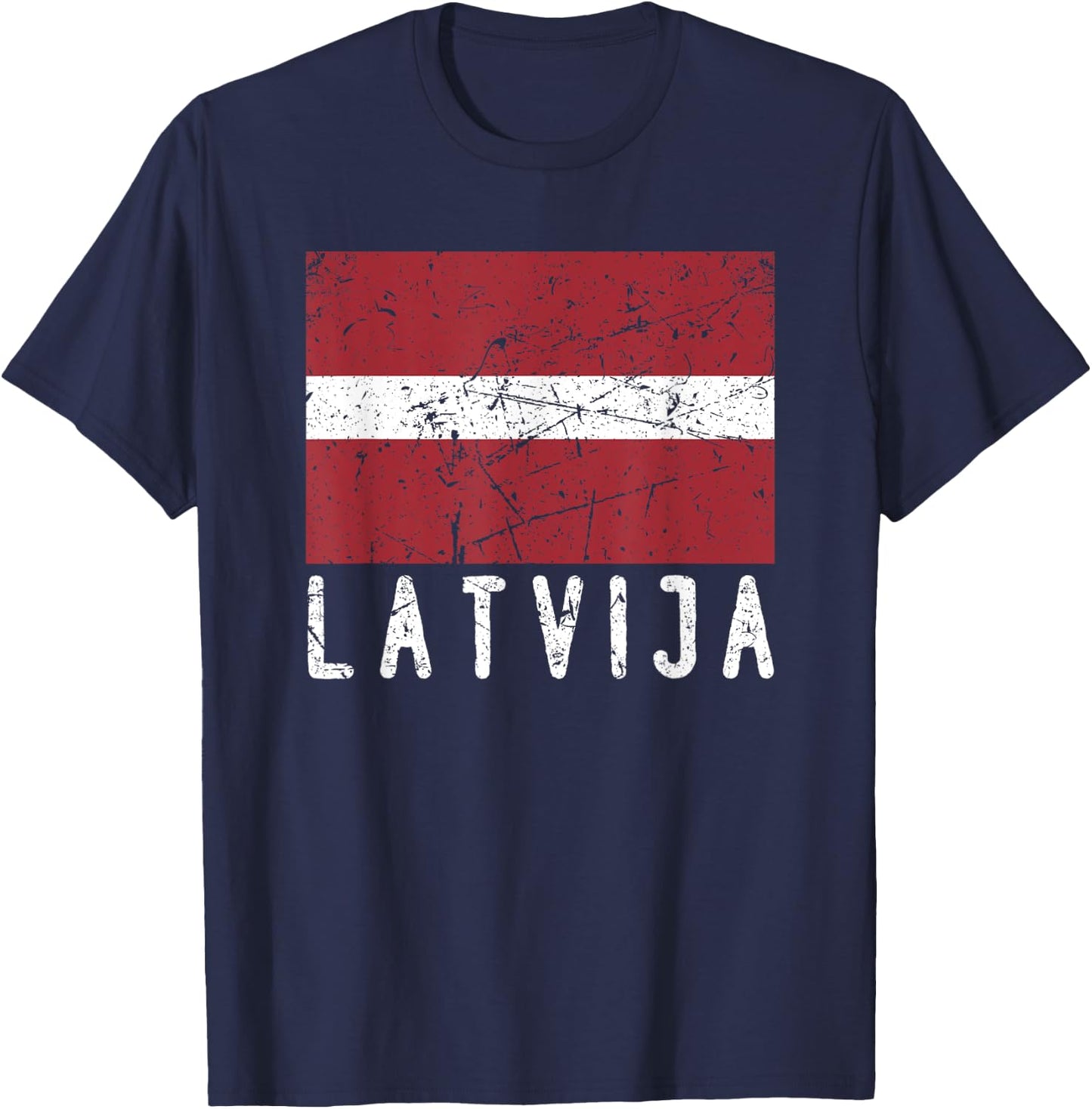 Latvian Flag Of Latvija Distressed Men Women Kids Latvia T-Shirt - T-Shirt | Navy