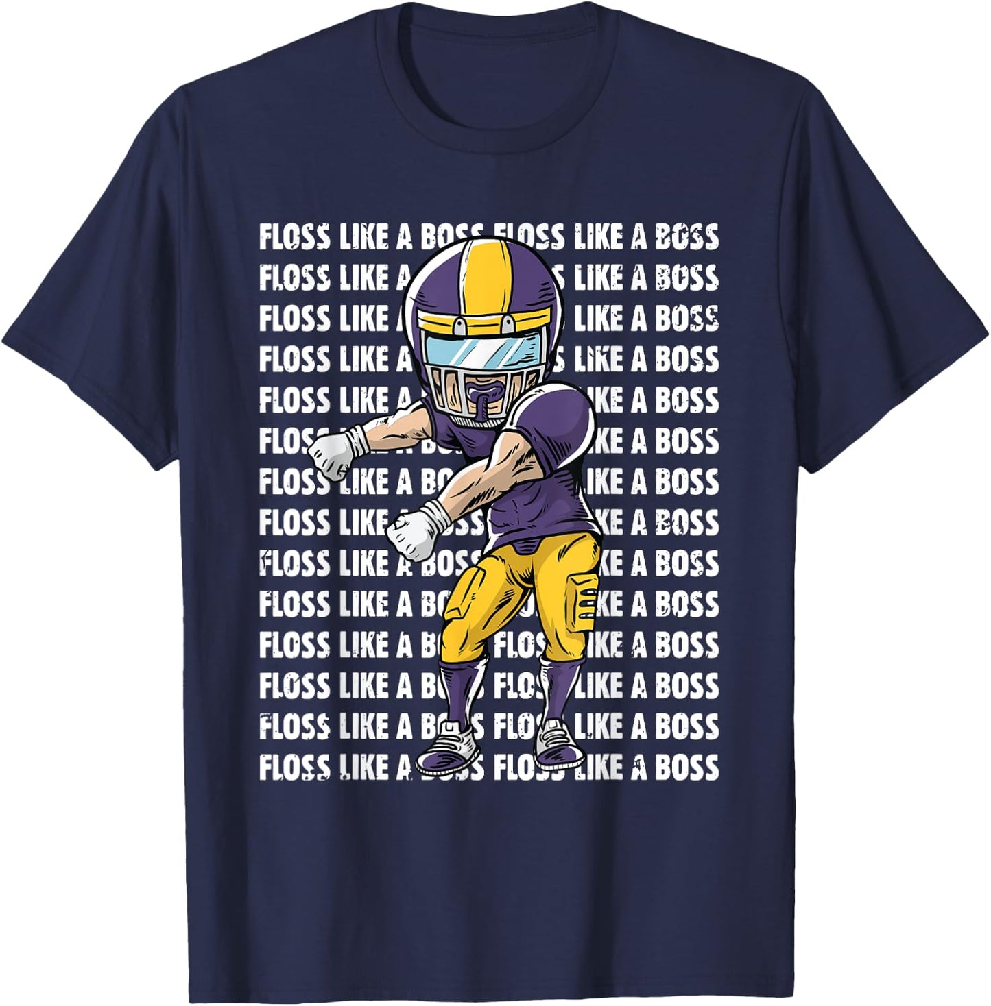 Floss Like A Boss Youth Shirt - Gold Purple Football T-Shirt - T-Shirt | Navy