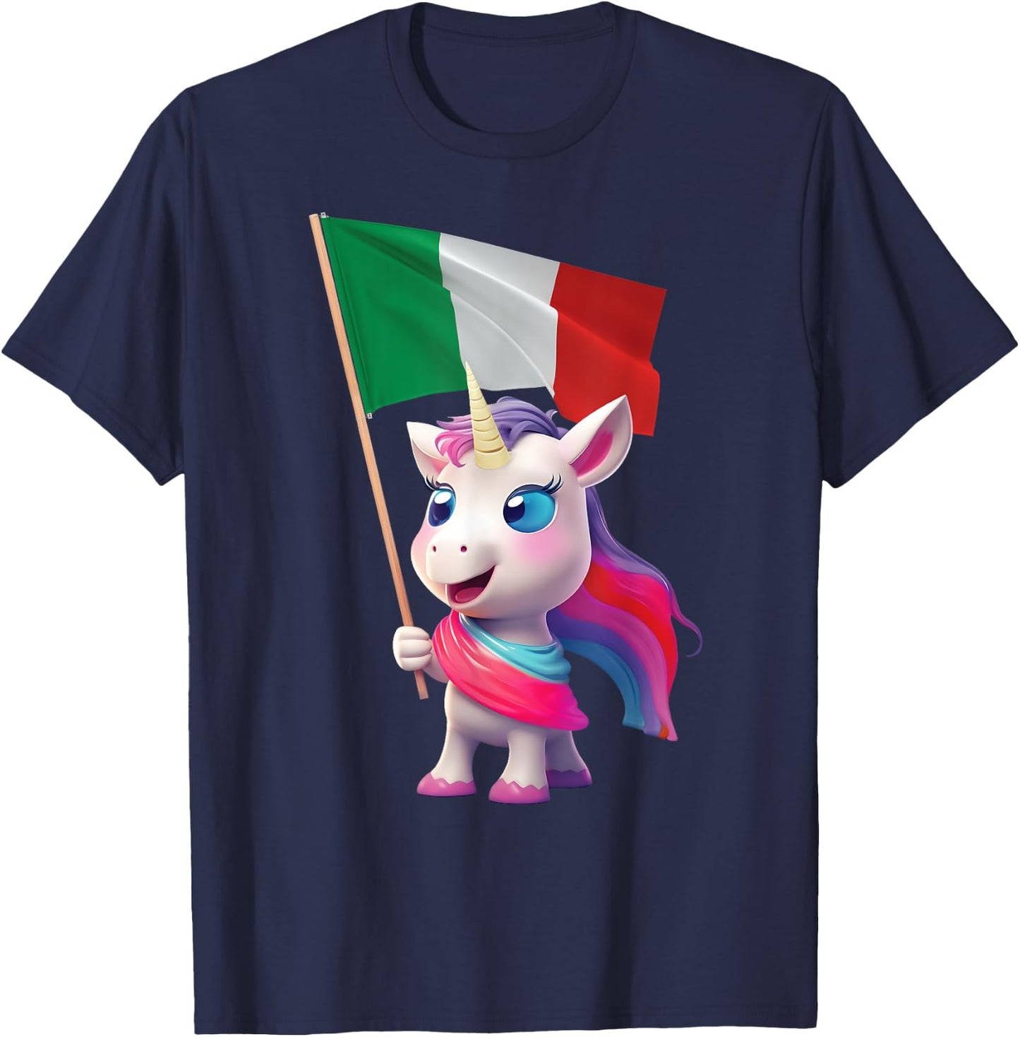 Italy Flag Unicorn Italian Italia Rome Pizza Kids Adorable T-Shirt - T-Shirt | Navy