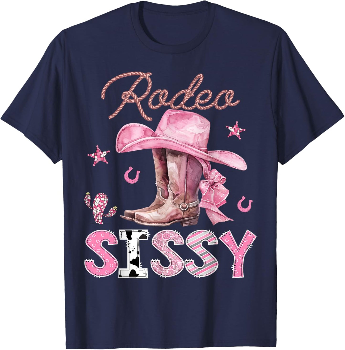 Rodeo Sissy Pink Boots Coquette CowGirl Birthday Party T-Shirt - T-Shirt | Navy