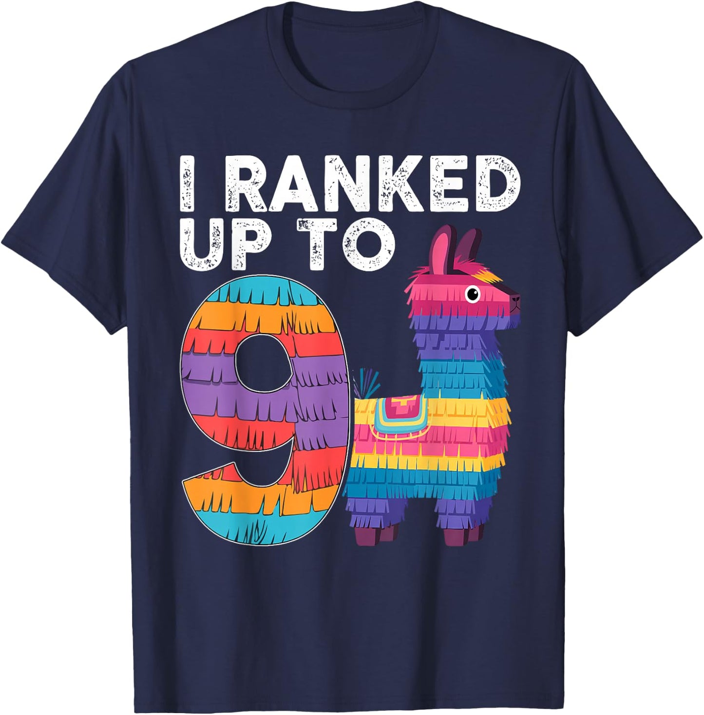 I Ranked Up To 9 Birthday Video Game Llama Piñata Birthday T-Shirt - T-Shirt | Navy