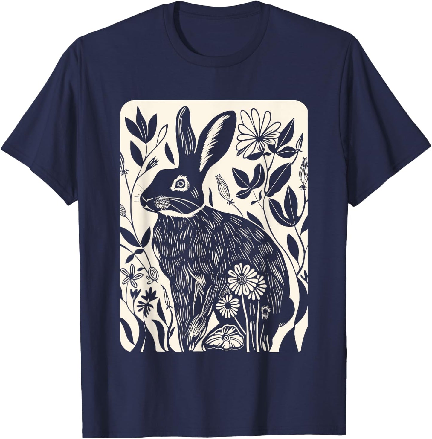 Easter Rabbit Flowers Nature Bunny Lovers, Women, Girls T-Shirt - T-Shirt | Navy