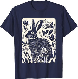 Easter Rabbit Flowers Nature Bunny Lovers, Women, Girls T-Shirt - T-Shirt | Navy