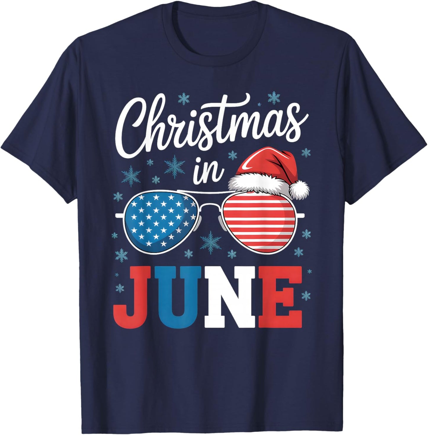 Christmas In June Sunglasses Santa Hat US Flag Vacation T-Shirt - T-Shirt | Navy