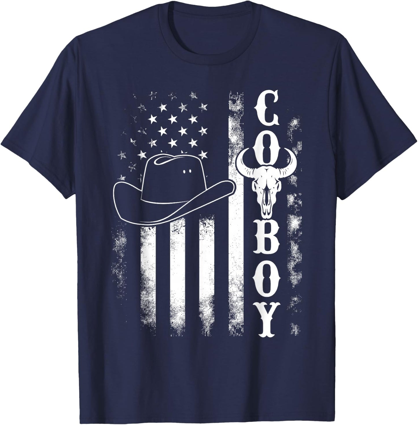 Western Country Men Teen Boy Kid Rodeo Southern Retro Cowboy T-Shirt - T-Shirt | Navy