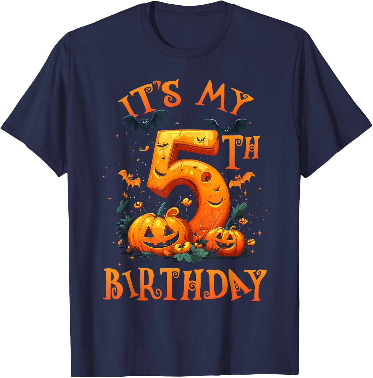 Boo It's My 5th Birthday Halloween Pumpkin 5 Years Old T-Shirt - T-Shirt | Navy