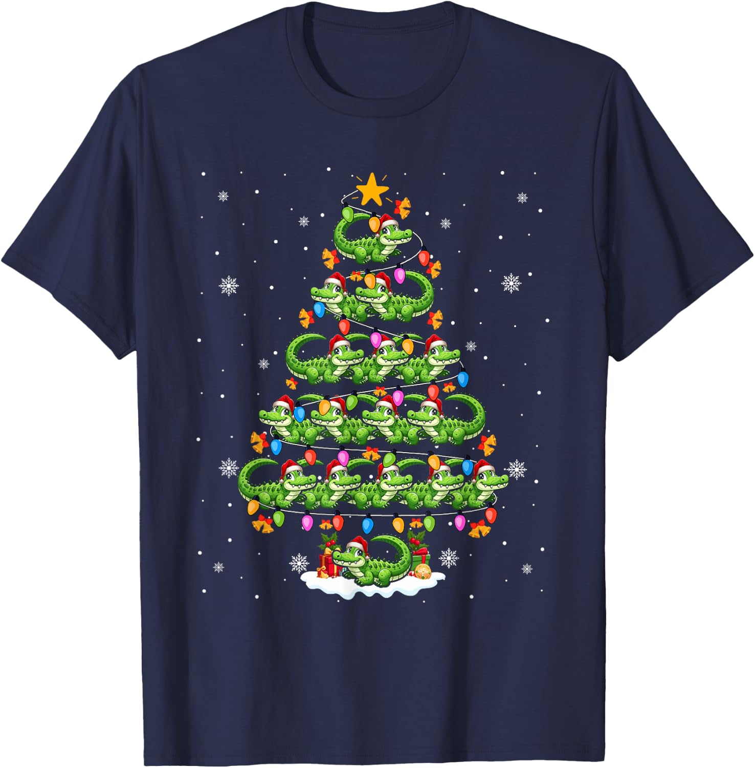 Group Santa Alligators As Christmas Tree Colorful Lights T-Shirt - T-Shirt | Navy