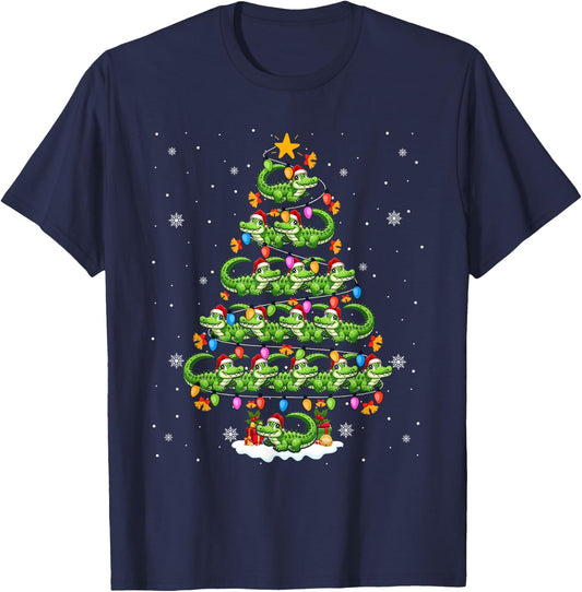Group Santa Alligators As Christmas Tree Colorful Lights T-Shirt - T-Shirt | Navy