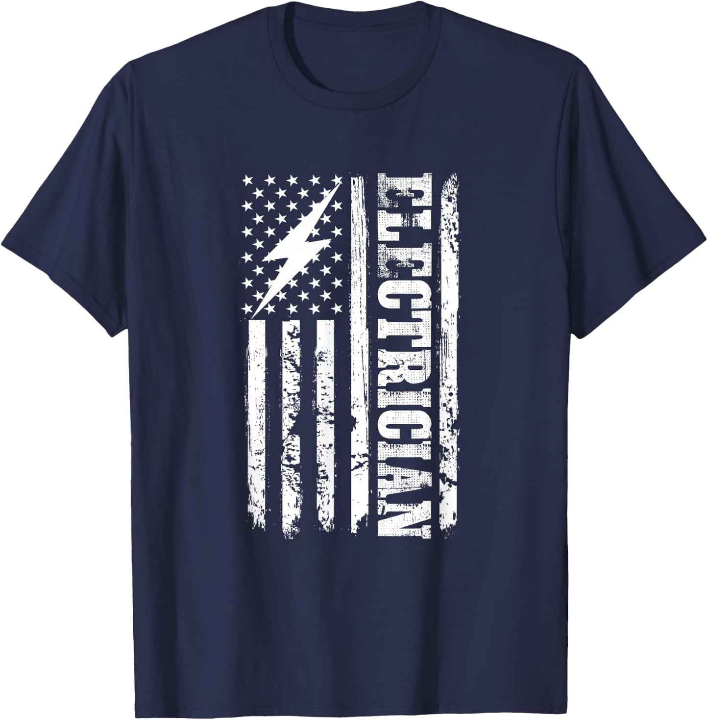 USA American Flag Electrician Lineman Electrical Worker Watt T-Shirt - T-Shirt | Navy