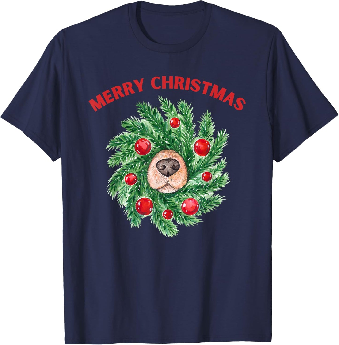 HeadOverHeels For Dogs Comfort Collection & Gear Cute Merry Christmas Wreath Dog Nose T-Shirt - T-Shirt | Navy