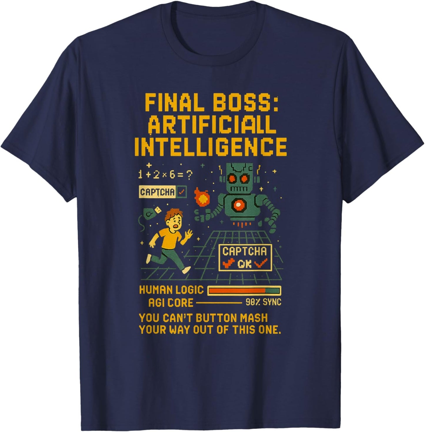 Final Boss: Artificial Intelligence – Captcha Robot Gamer AI T-Shirt - T-Shirt | Navy