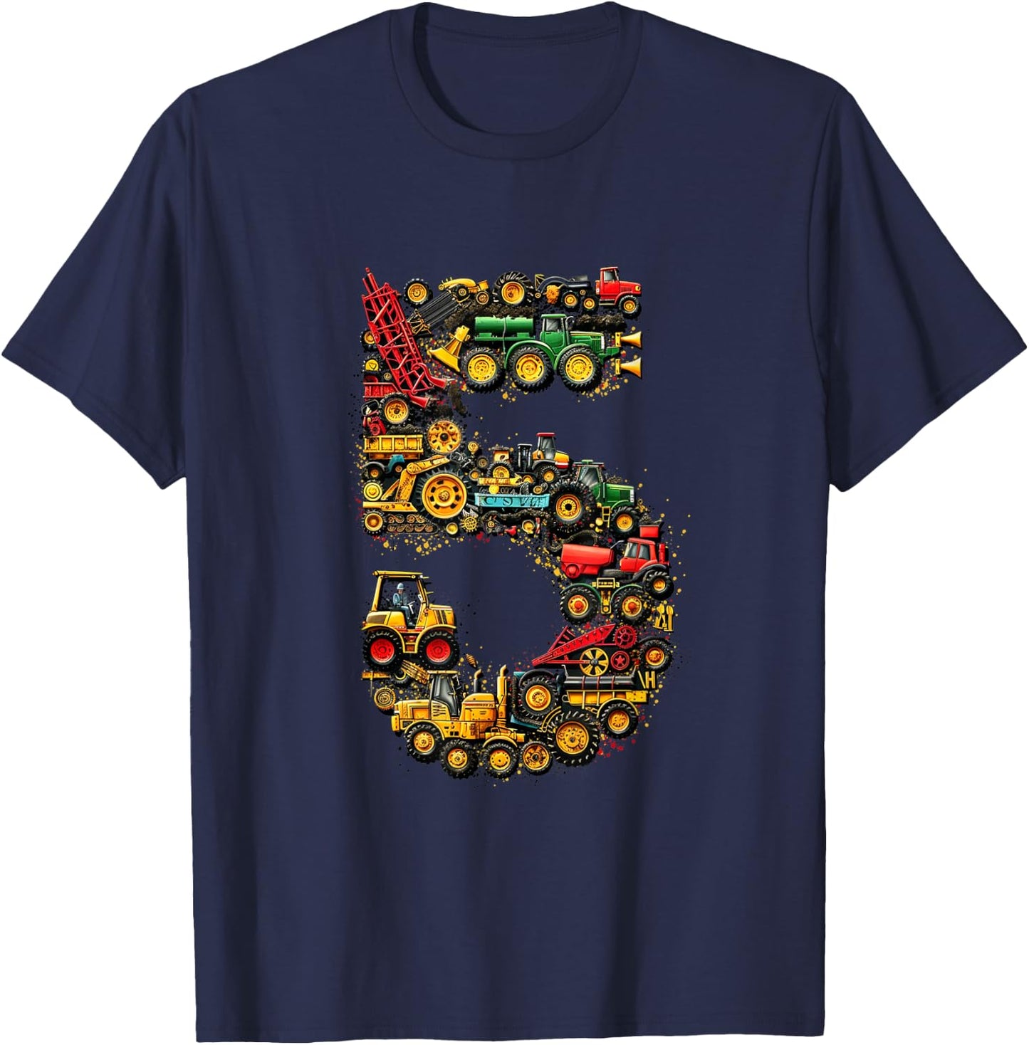 Kids 5th Birthday Farm Tractor Truck 5 Years Old Birthday T-Shirt - T-Shirt | Navy