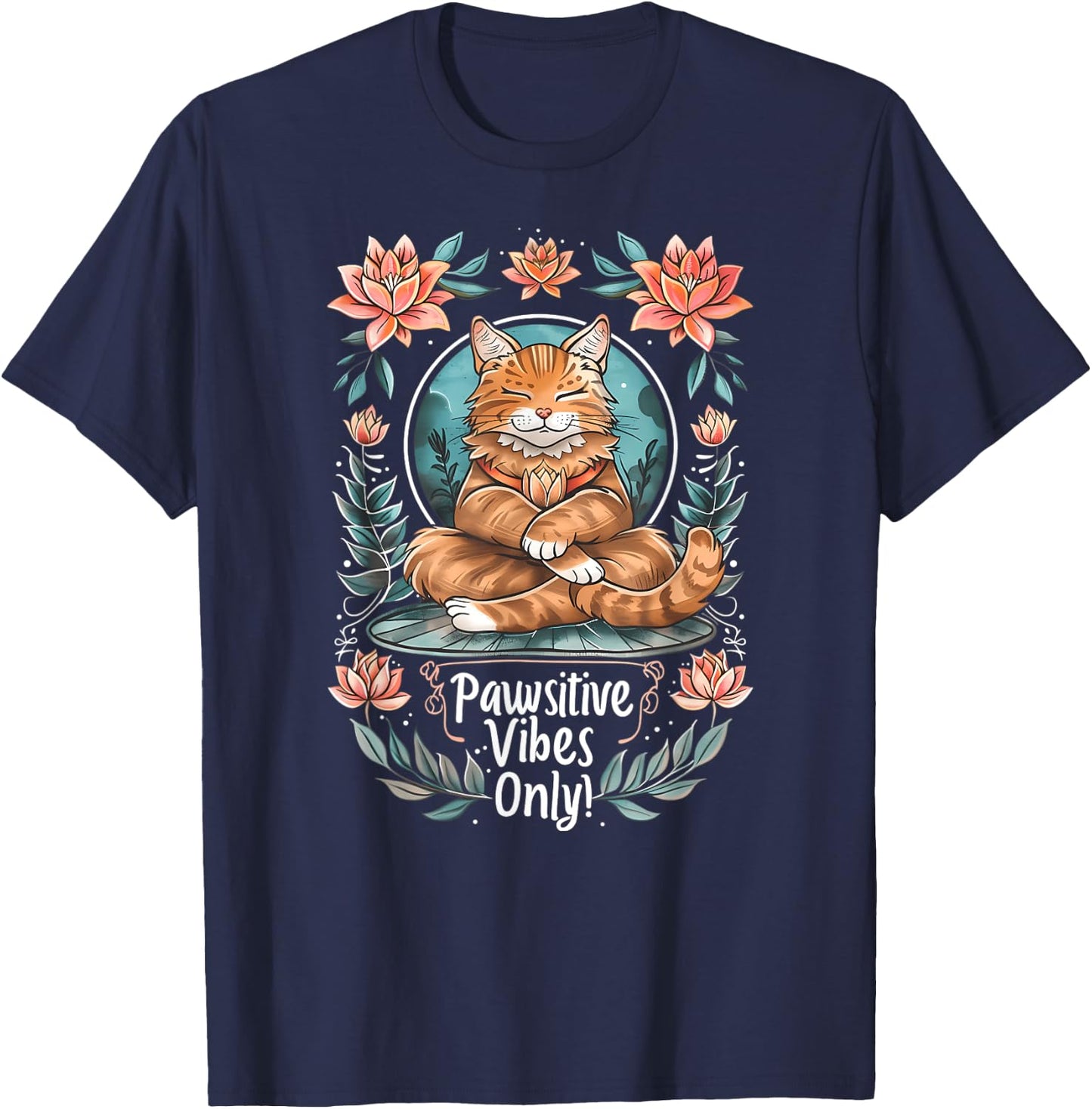 Pawsitive Vibes Only Yoga Poses Kitten Cat Men Women T-Shirt - T-Shirt | Navy
