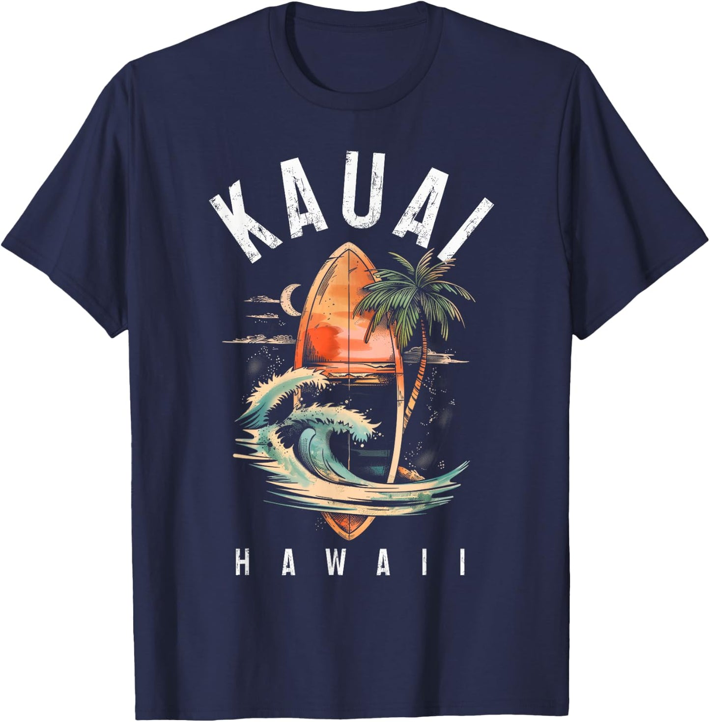 Kauai Hawaii Surf Hawaiian Vintage Surfing Surfer T-Shirt - T-Shirt | Navy