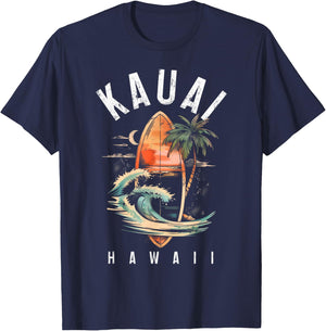 Kauai Hawaii Surf Hawaiian Vintage Surfing Surfer T-Shirt - T-Shirt | Navy