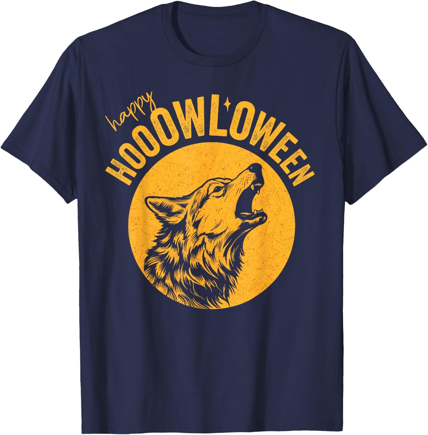 Funny halloween Howl-o-ween beautiful wolf howling at moon T-Shirt - T-Shirt | Navy