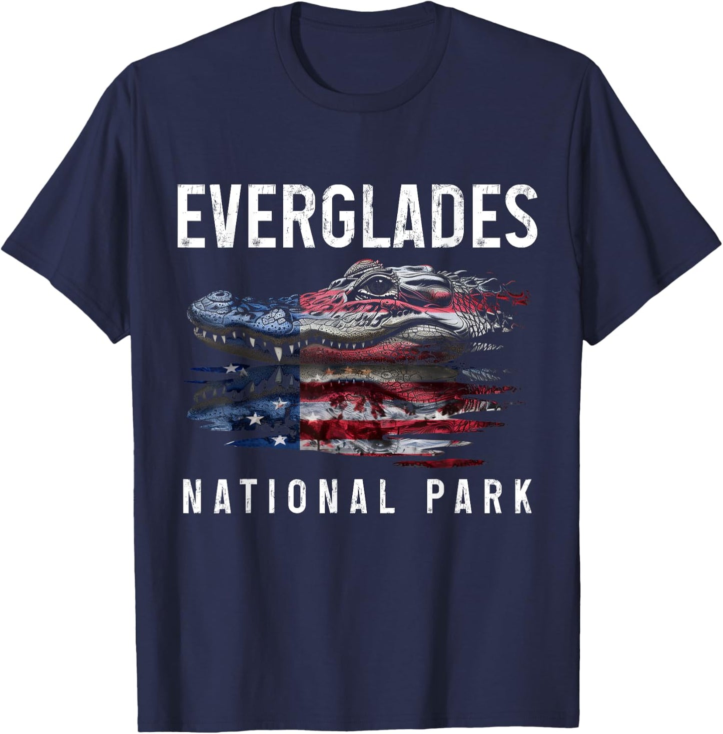 Everglades National Park Florida Alligator American Flag T-Shirt - T-Shirt | Navy