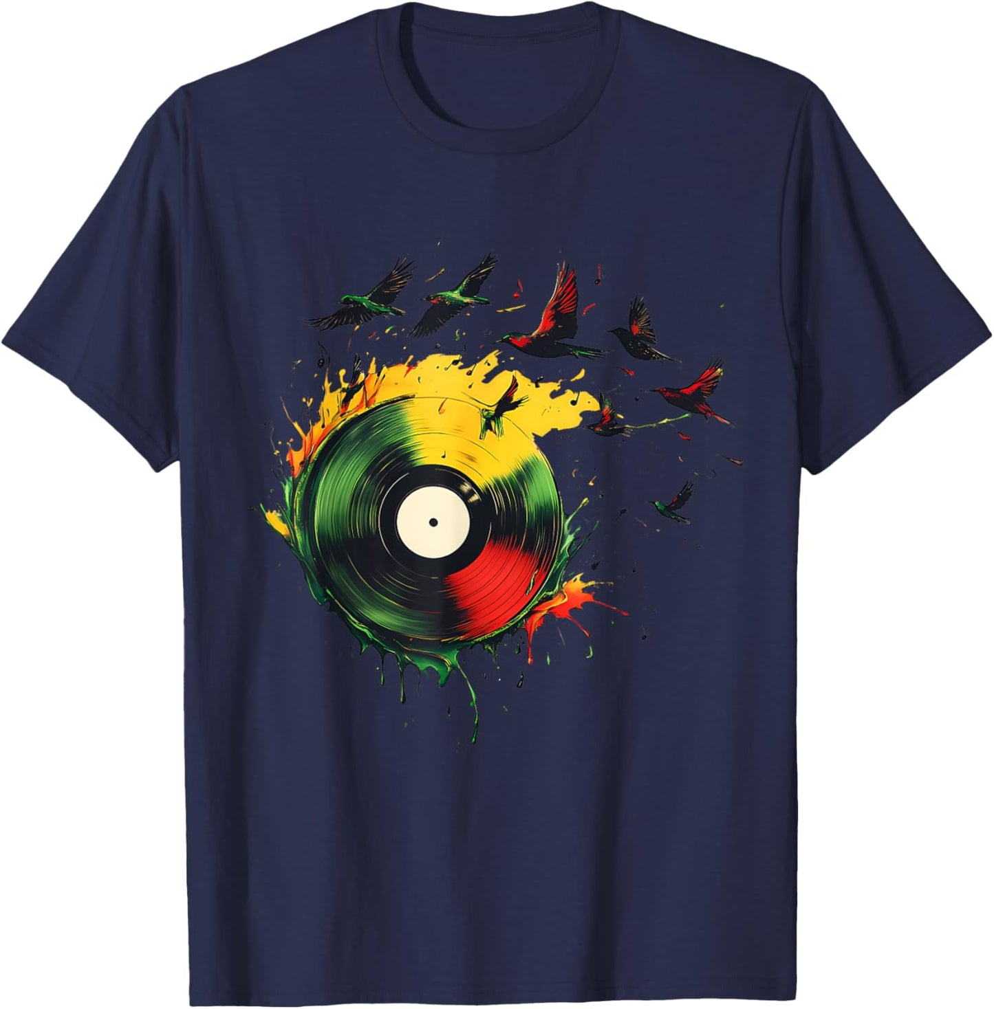 Rasta Vinyl Rastafarian Roots Jamaican Reggae Music T-Shirt - T-Shirt | Navy
