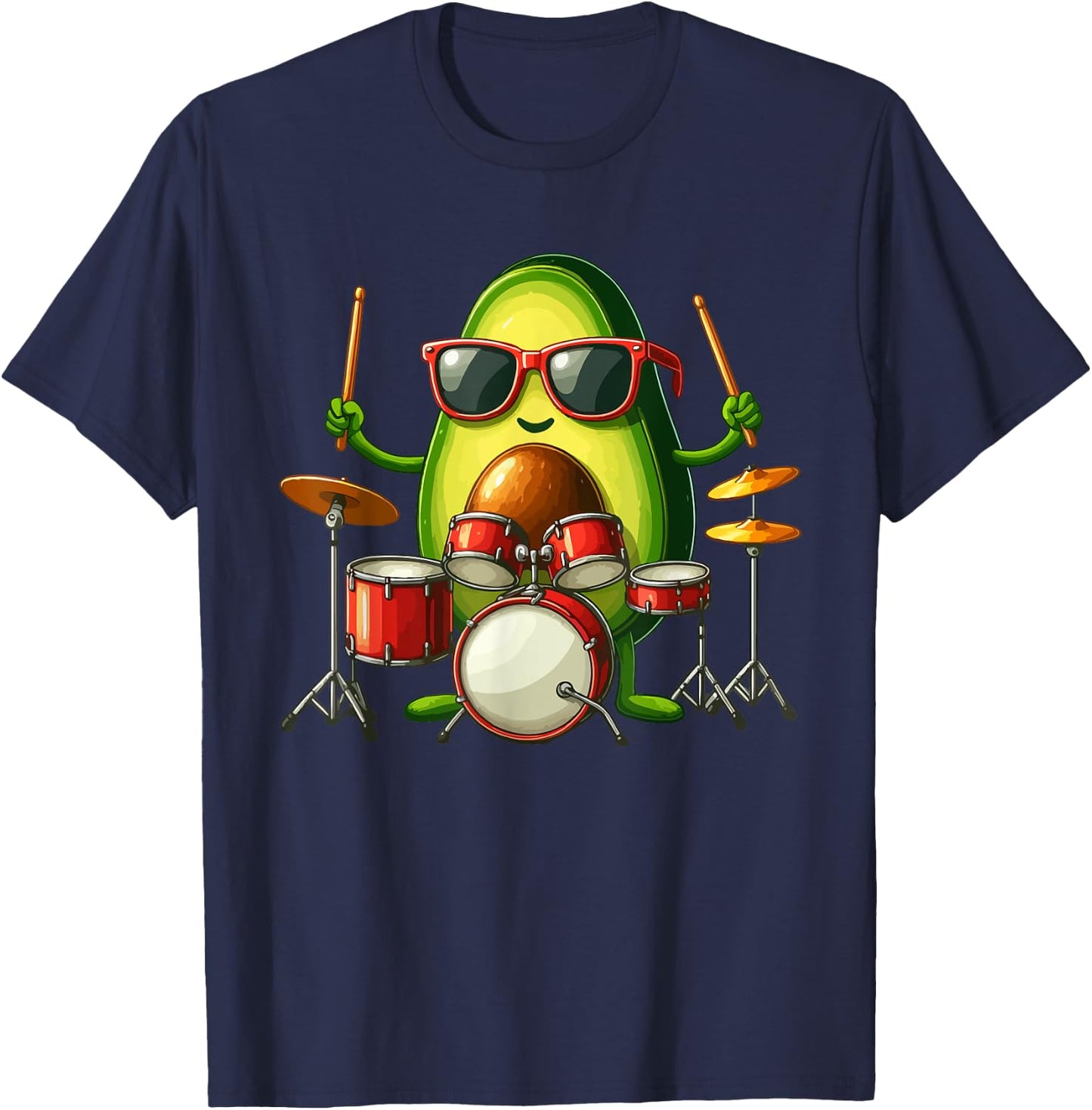 Avocado Sunglasses Playing Drum Funny Fruit Instrument T-Shirt - T-Shirt | Navy