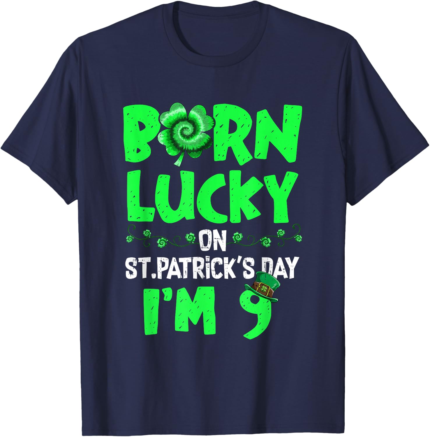 St Patricks Day 9th Birthday Boy Girl 9 Years Old Boys Kids T-Shirt - T-Shirt | Navy
