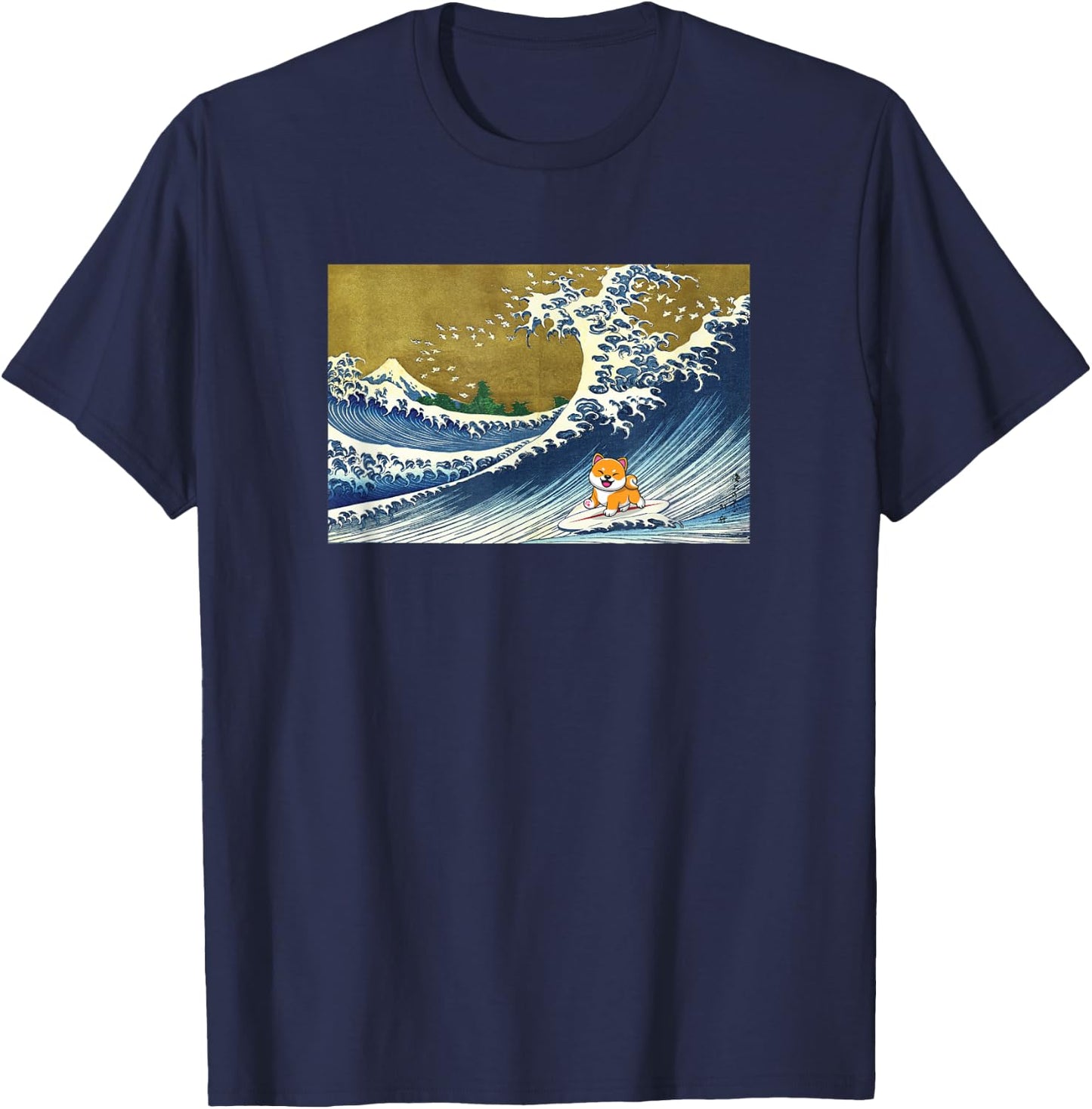 Kids Meme Lover Surfing A Great Wave Kawaii Girls Shiba Inu T-Shirt - T-Shirt | Navy
