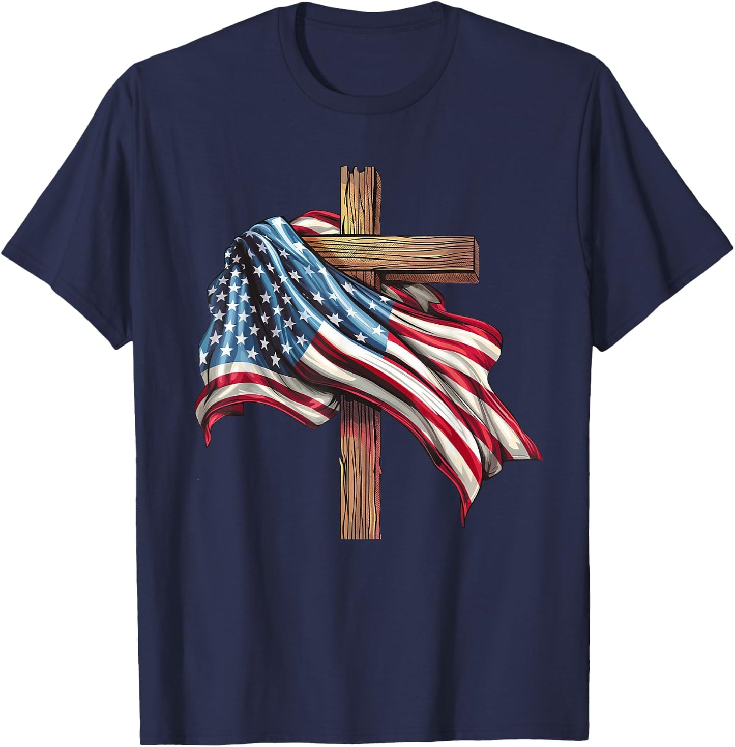 American Flag Cross for Patriotic USA Christians Distressed T-Shirt - T-Shirt | Navy
