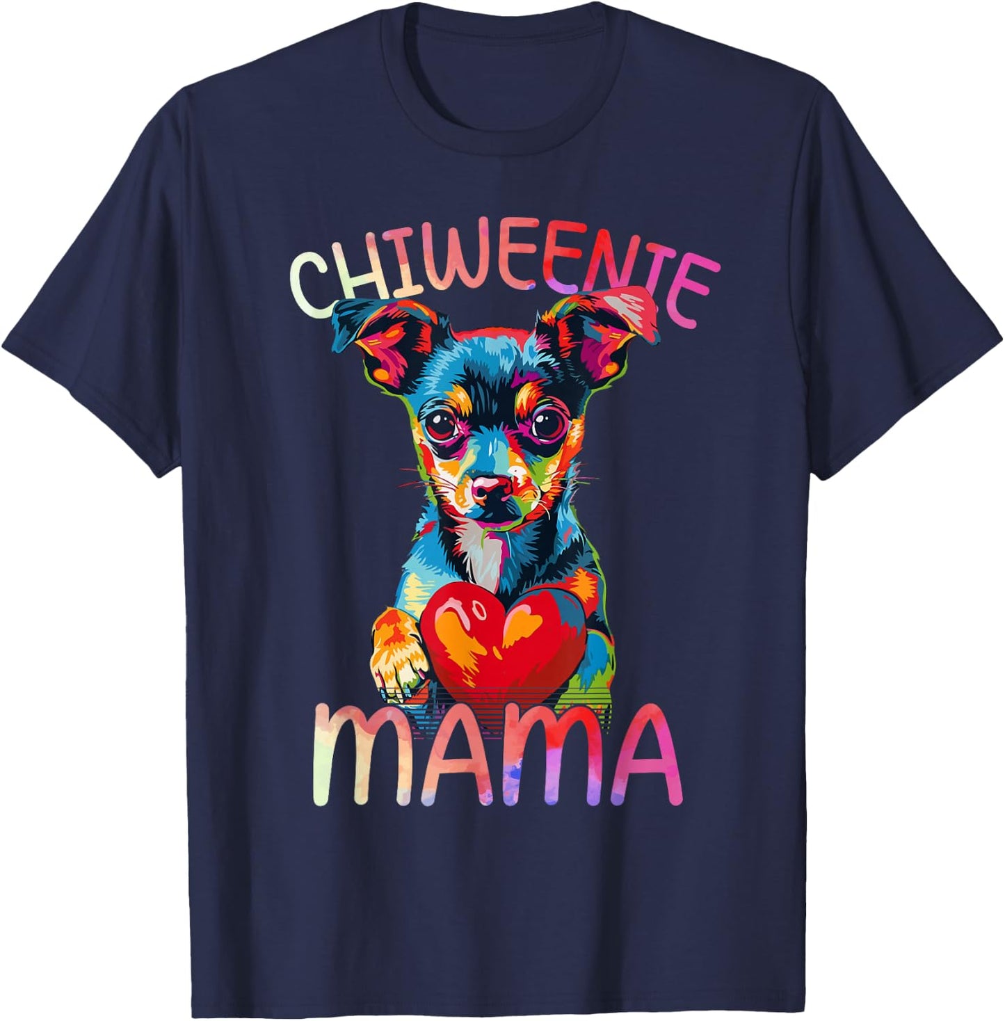 Chiweenie Lover Mama Heart Pop Art Chiweenie Mom T-Shirt - T-Shirt | Navy