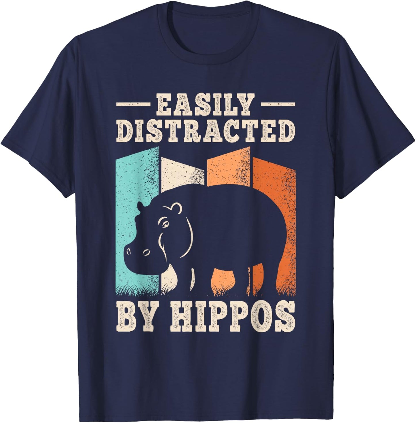 Easily Distracted by Hippos Hippopotamus Men Women Kids T-Shirt - T-Shirt | Navy