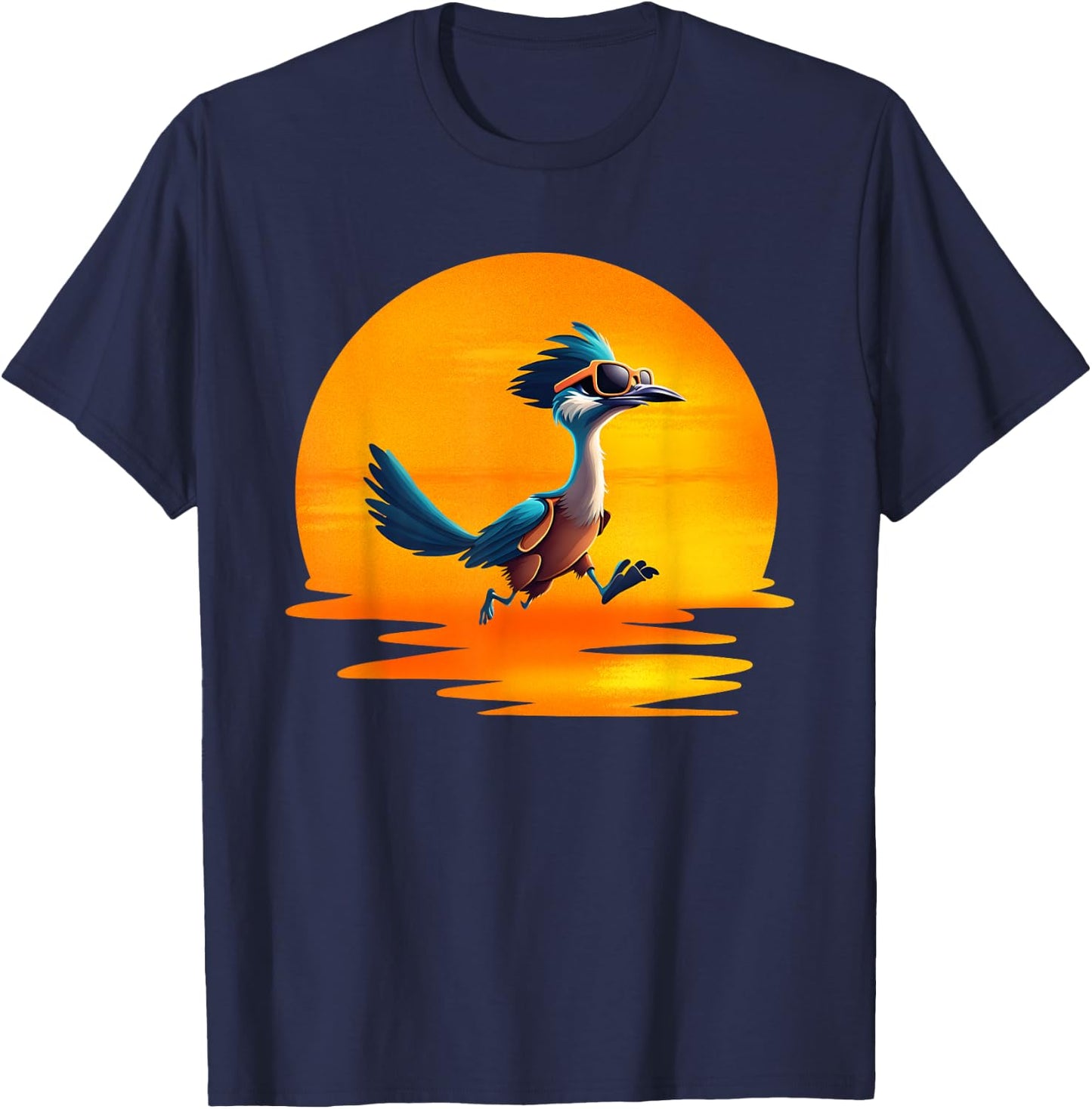Roadrunner Sunset Fast Bird Running The Roads Sunglasses T-Shirt - T-Shirt | Navy
