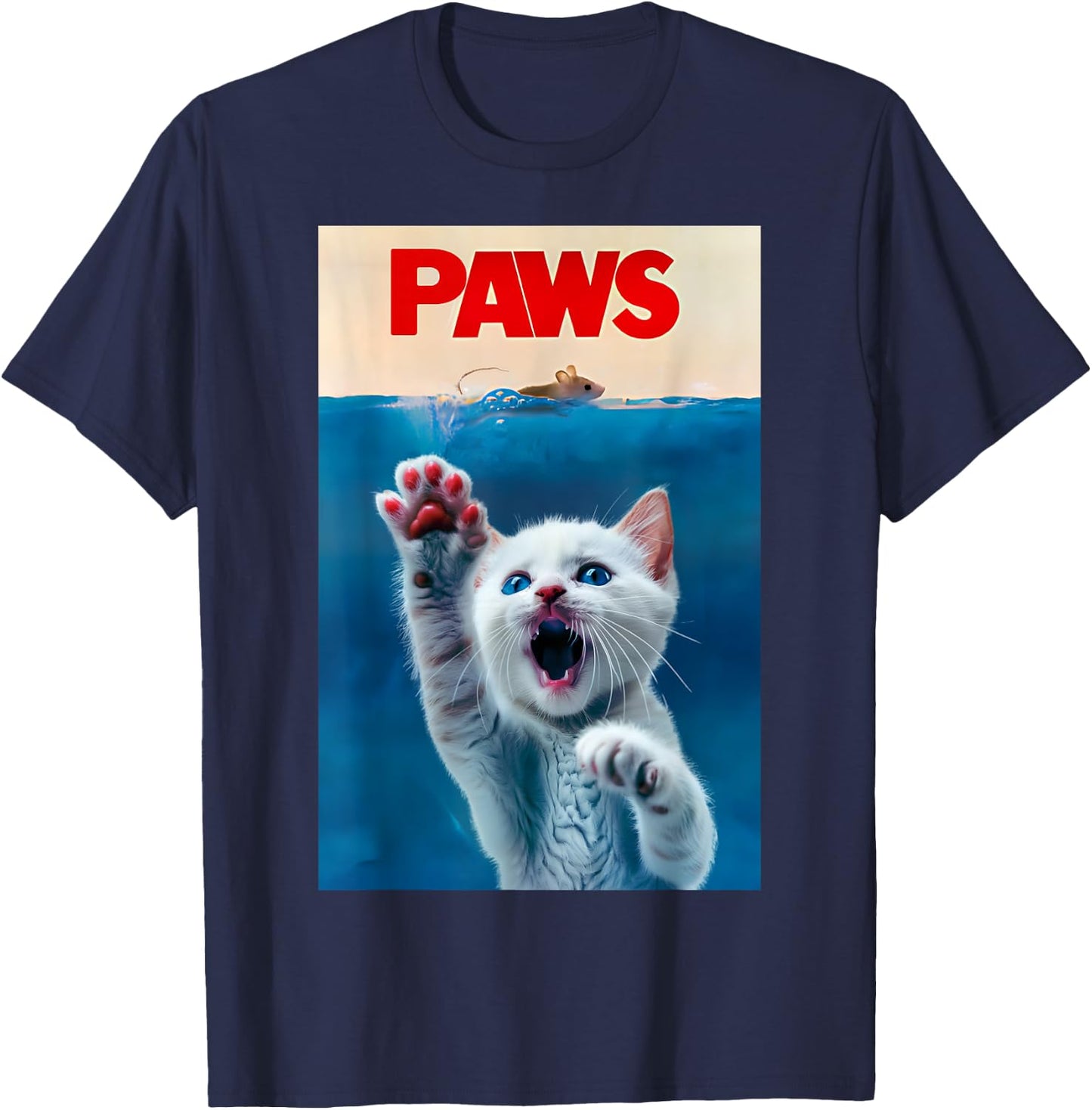 PAWS Funny Cat parody cat Lover Gift Kitten Shark Mouse meow T-Shirt - T-Shirt | Navy
