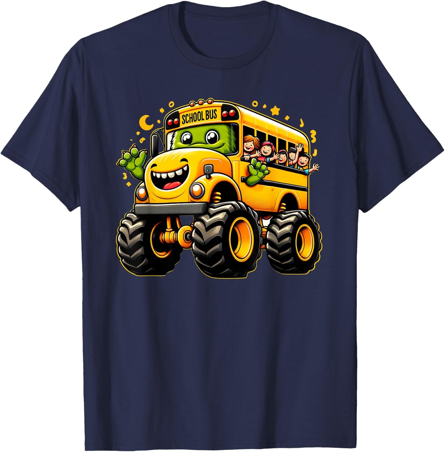 Yellow Monster Truck School Bus Cute School Bus Driver T-Shirt - T-Shirt | Navy