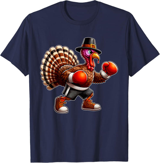 Turkey Thanksgiving Costume Playing Boxing Player Kids T-Shirt - T-Shirt | Navy