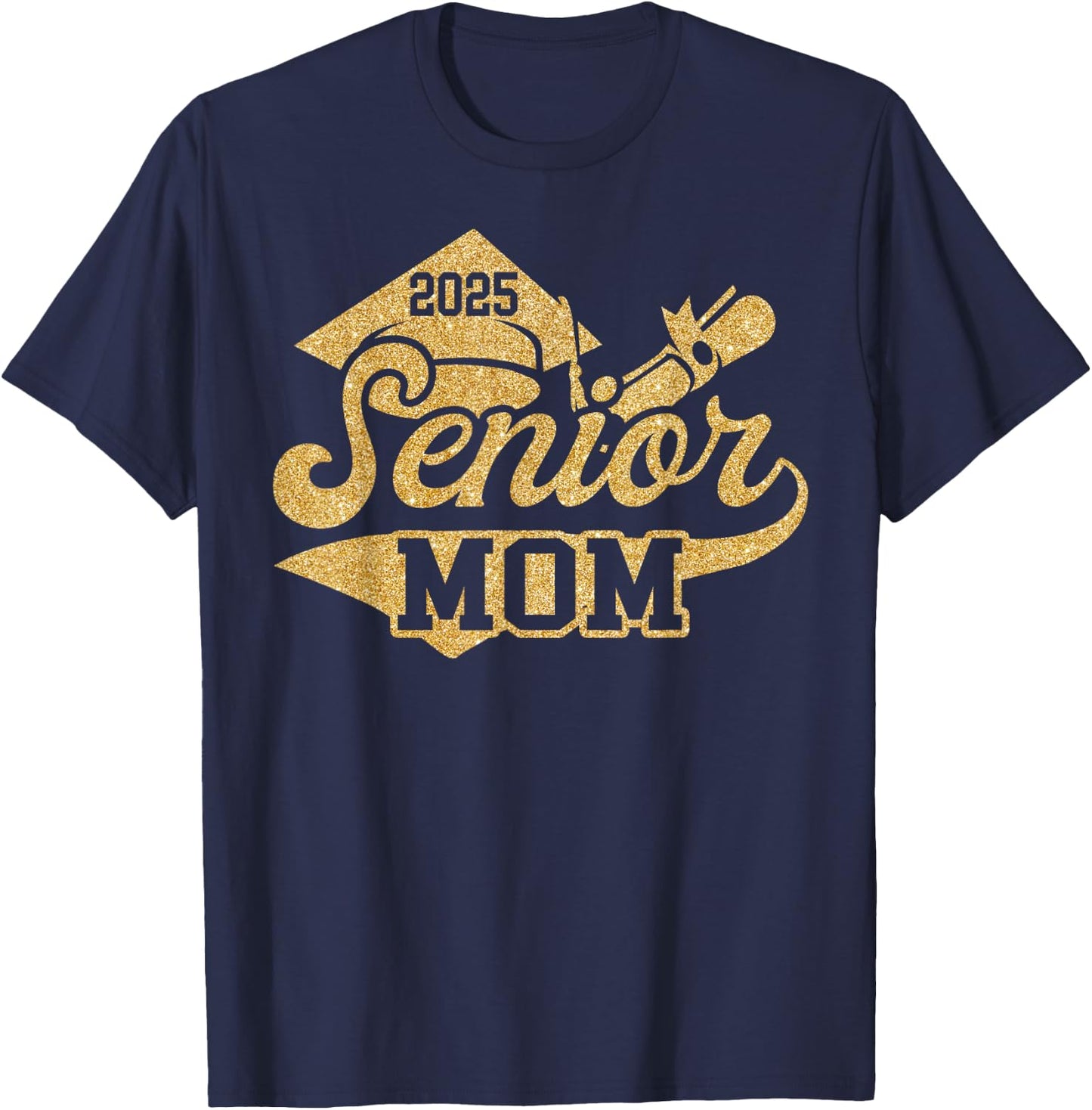 SENIOR Mom CLASS OF 2025 Graduate Gift Black Yellow Gold T-Shirt - T-Shirt | Navy